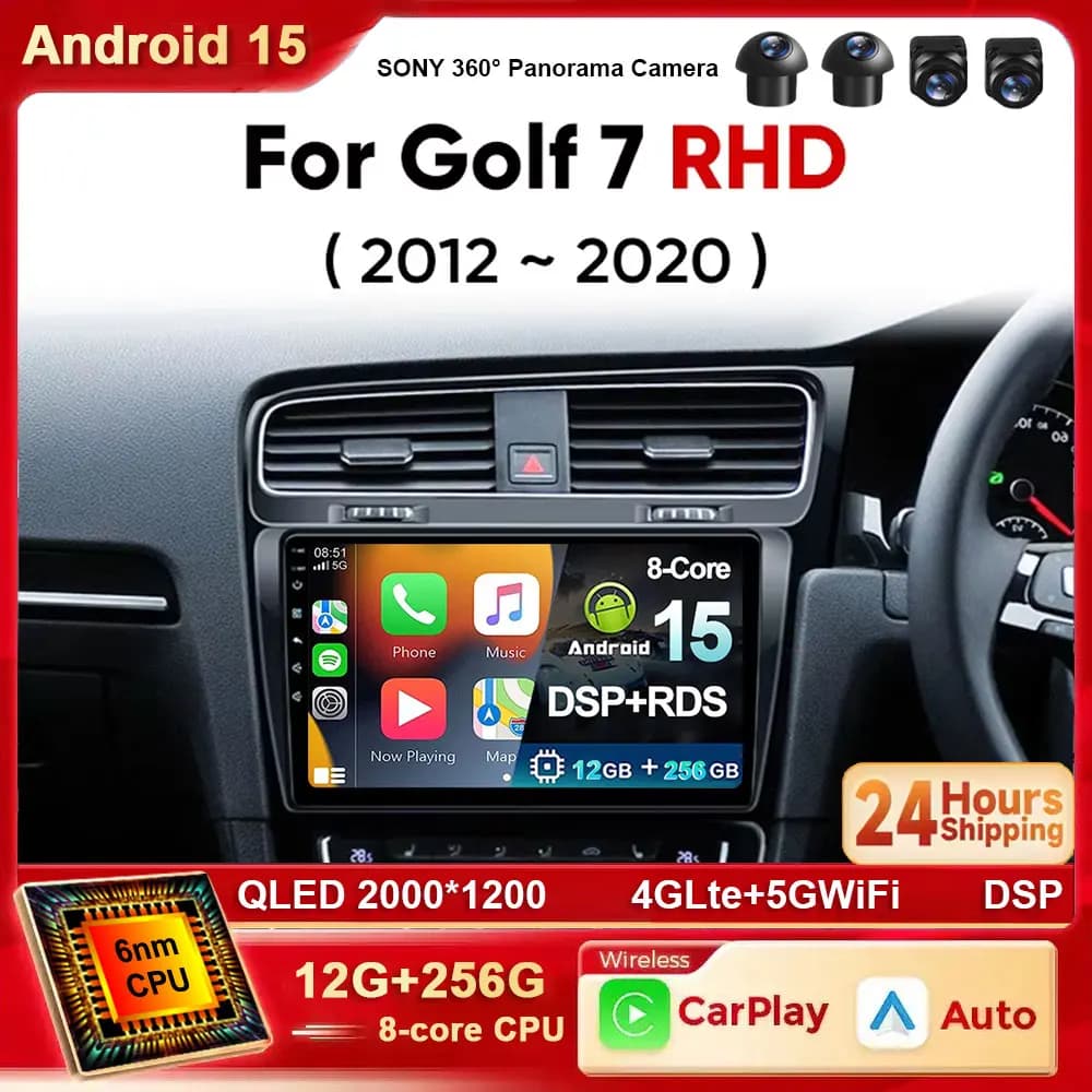 Per Volkswagen VW Golf 7 MK7 GTI 2012-2021 Destra Android 15 Autoradio Hand Drive RHD Carplay Android Stereo Video Player 2 Din