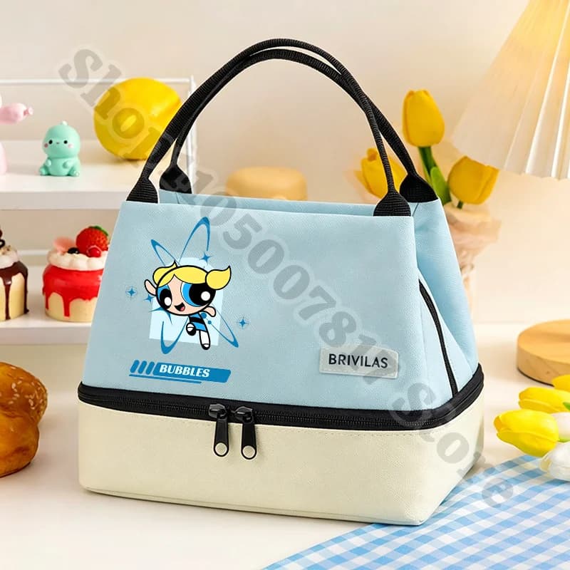 Borsa Termica per Pranzo con Zip delle Powerpuff Girls, Accessori Anime, Borsa Isolante per Alimenti, Pochette Carina Cartoon, Borsa Casual, Regalo