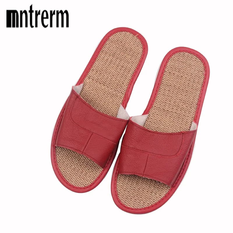2025 Fresh animal leather Slippers Summer linen Slippers for men Flat beach with sandals with apartments Casual slides