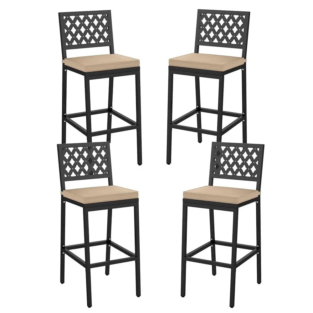 Set di 4 sedie da bar per esterni, sedie senza braccioli con struttura in metallo resistente, altezza bancone, con cuscini rimovibili, poggiapiedi, ergonomiche B