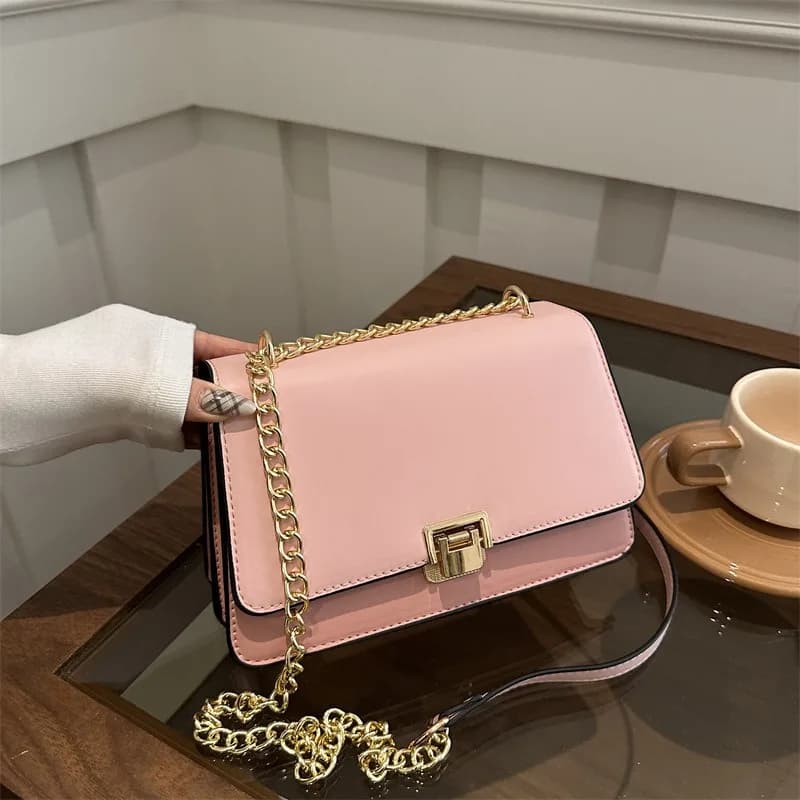 Splicing New Fashion Lock Presbiopia Tinta unita Casual Semplice catena Spalla singola Borsa a tracolla portatile piccola borsa quadrata Donna