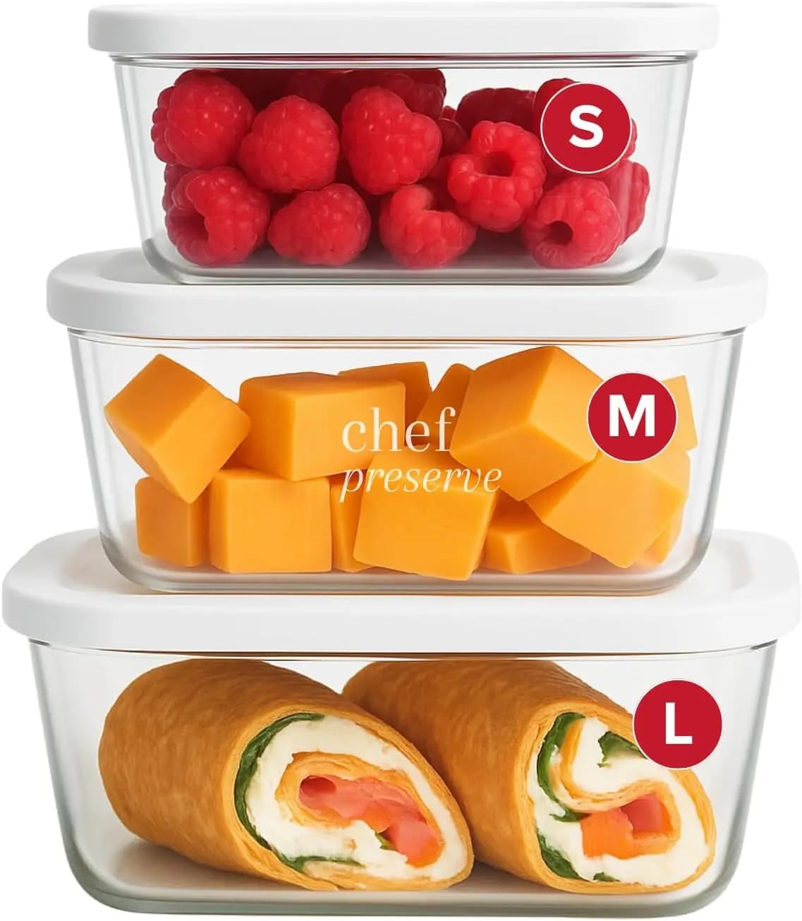 Vacuum Seal Glass Containers for Food Storage, 3-Piece Set (S, M, L), Works with Handheld Vacuum Sealer