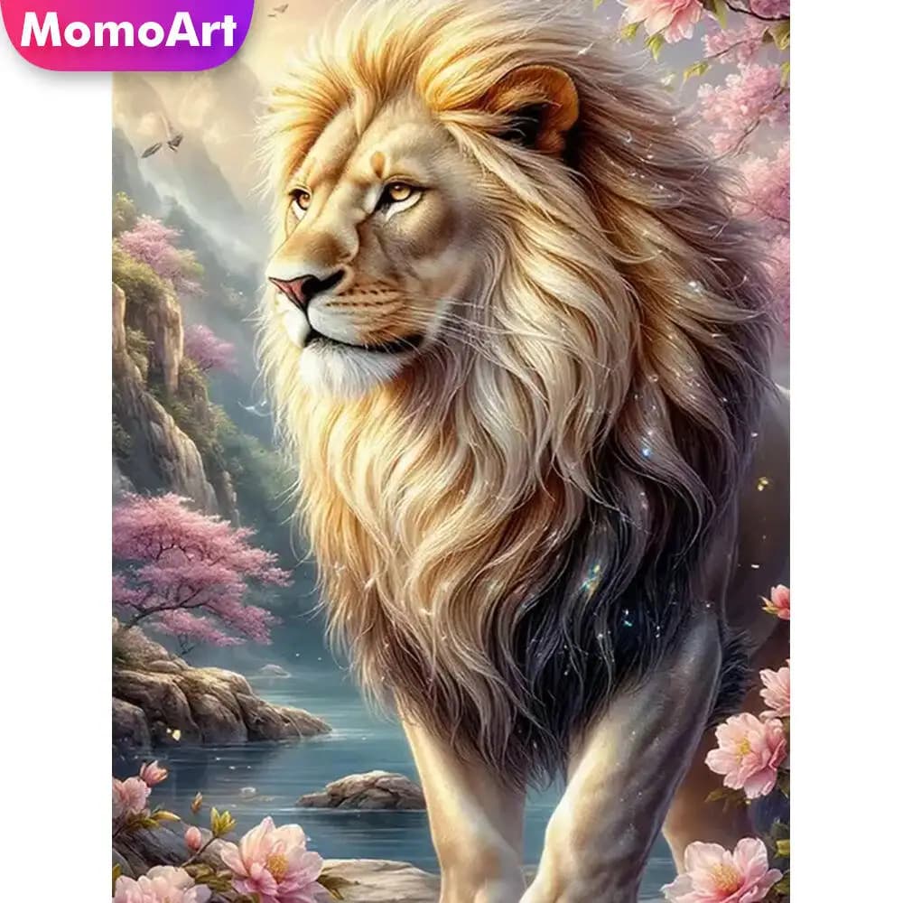 Momoart Diamond Mosaic Lion Animal DIY Full Square Round Diamond Painting Acrylic Craft Supplies Wall Decoration