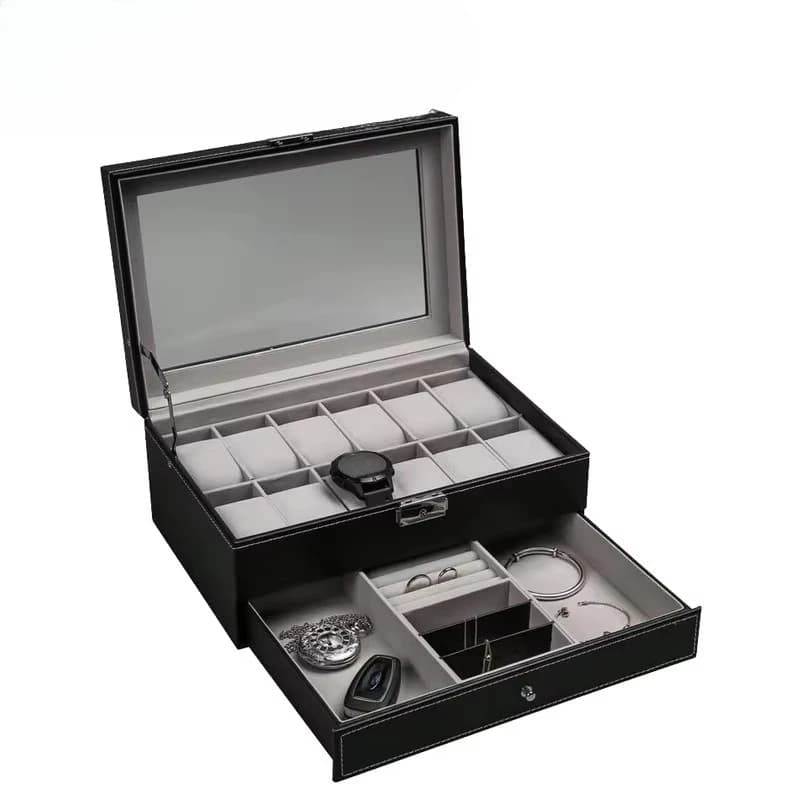 Organizzatore di occhiali per gioielli Scatola portaoggetti per orologi a 12 slot in pelle dura da viaggio con confezione per esposizione di custodie per orologi in velluto