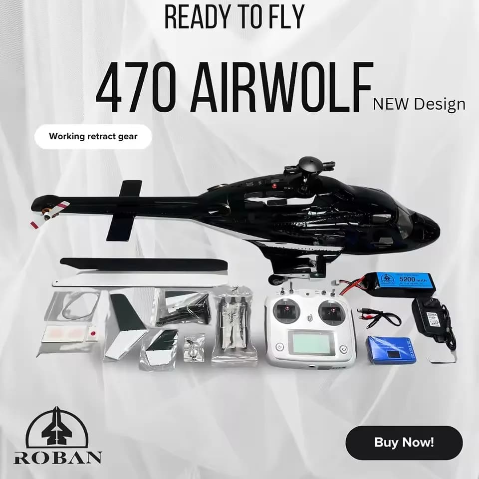 ROBAN 470 Elicottero Airwolf RTF - Modello RC in scala pronta per volare con ritorno a una chiave e luci di navigazione a LED Regalo giocattolo