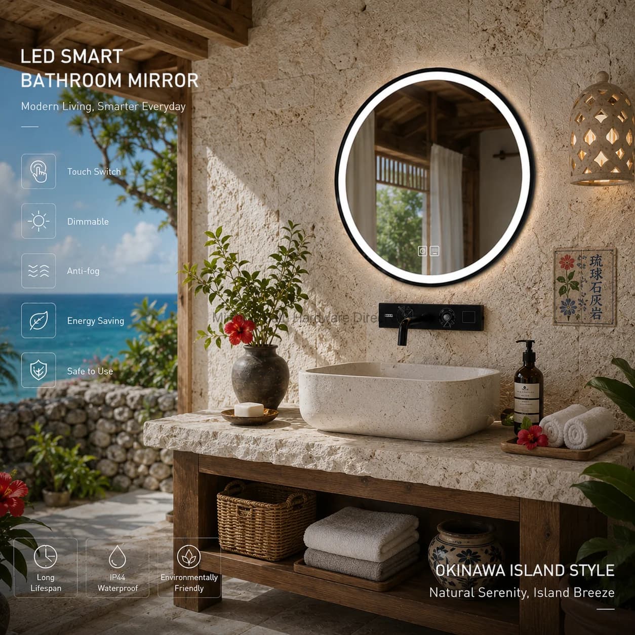 Anti-Fog LED Backlit Bathroom Mirror 40cm Round Touch Dimmable 3 Colors Smart Mirror Wall Mount Vanity Makeup Defog Mirror Wall