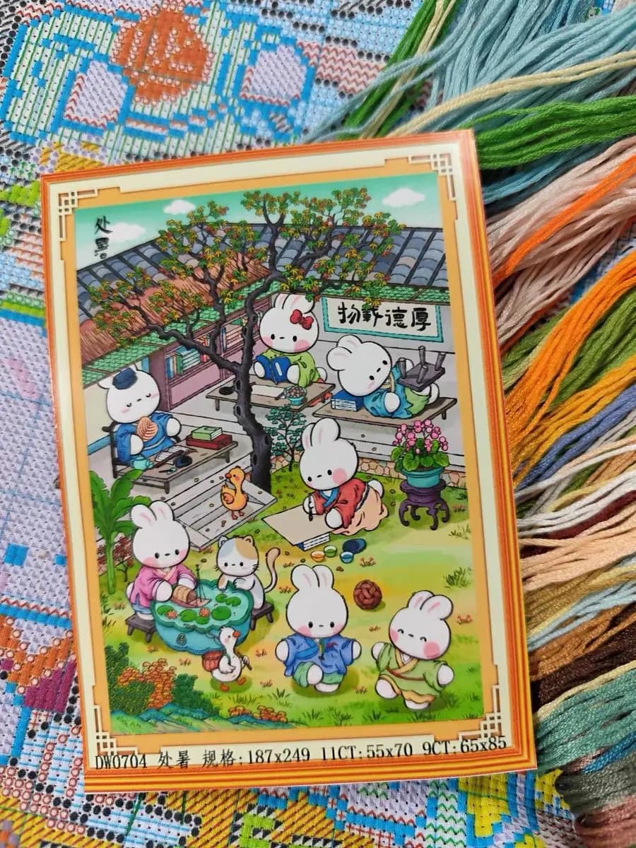 Playing Rabbits DIY Cross Stitch Kit Printed Canvas 9CT 11CT Sets For Embroidery kit Needlework Handmade Home Gift New 46 Color