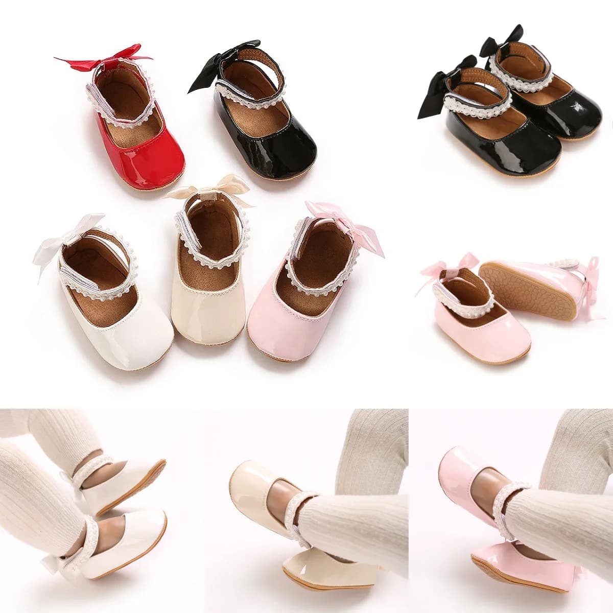 Scarpe basse da principessa classiche in pelle PU da ragazza in 5 colori con suola in gomma antiscivolo che camminano scarpe da culla per neonato 0-18M
