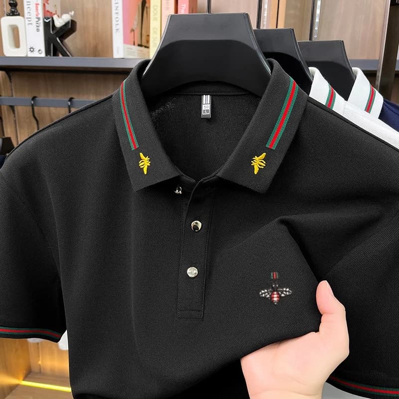 Luxury brand short sleeve men's polo shirt fashion boutique bee embroidery design new top summer comfortable breathable T-shirt