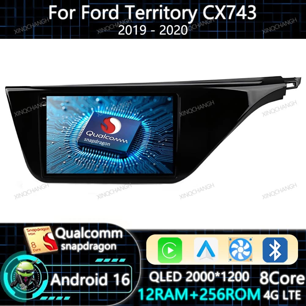 Android 16 Car Radio Carplay Auto For Ford Territory CX743 2019 - 2020 Navigation Head Unit Qualcomm Multimedia Video Player BT