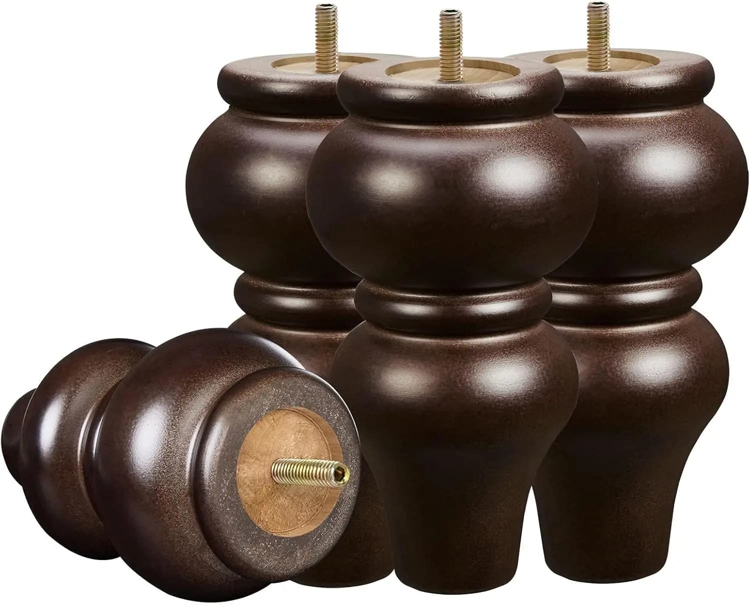 Gambe per mobili rotonde in legno da 6 pollici, confezione da 4, finitura Espresso per divano, scrivania, cassettiera