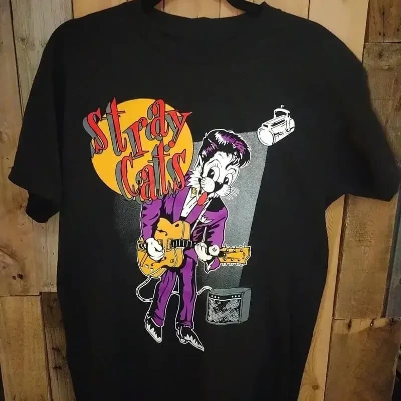 Vtg Stray Cats Band For Fans Cotton Black All Size T Shirt