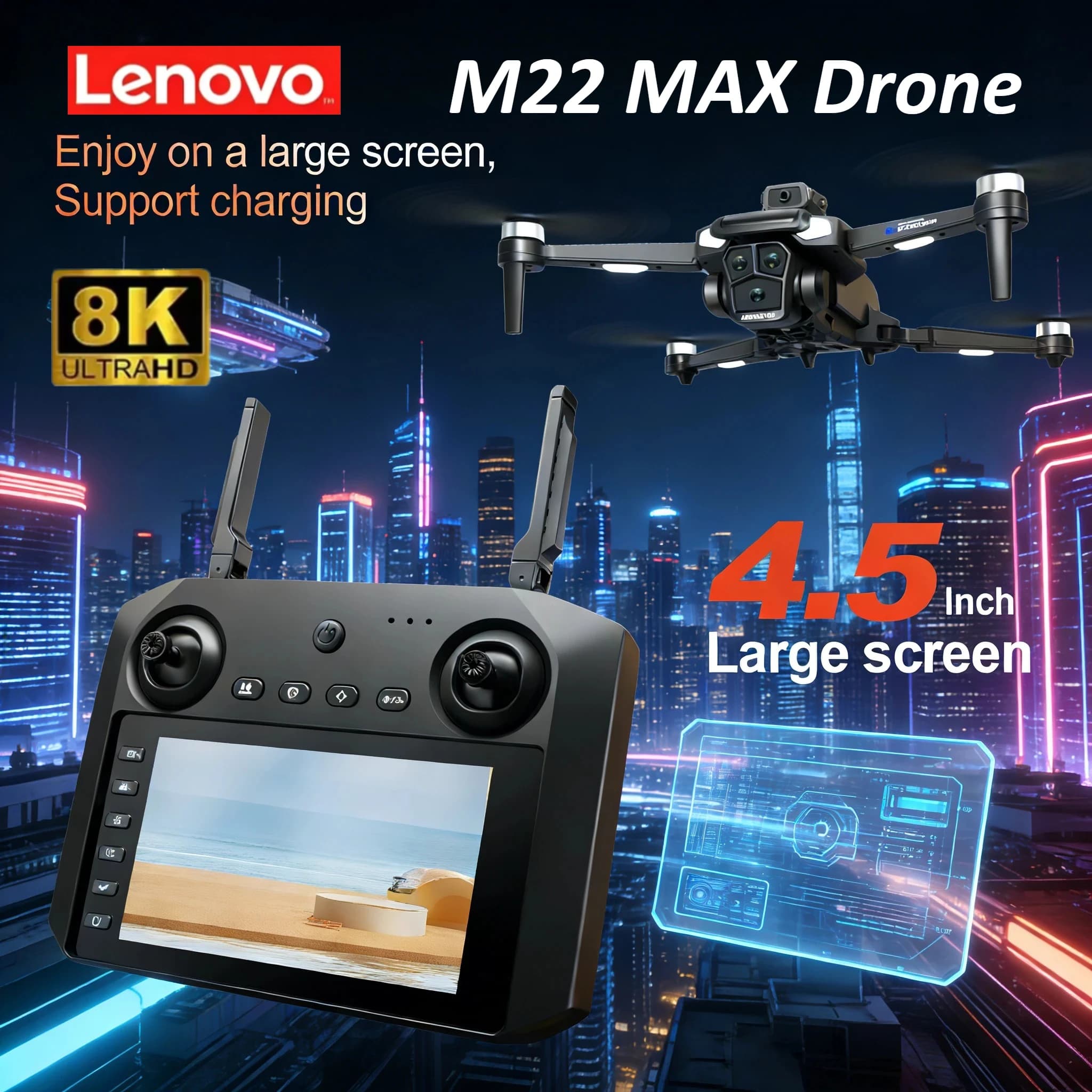 Drone Lenovo M22 MAX con Telecamera HD Professionale 8K, Portata 5KM, Fotografia Aerea 360° ° Quadricottero FPV con Evitamento Ostacoli e Motore Brushless