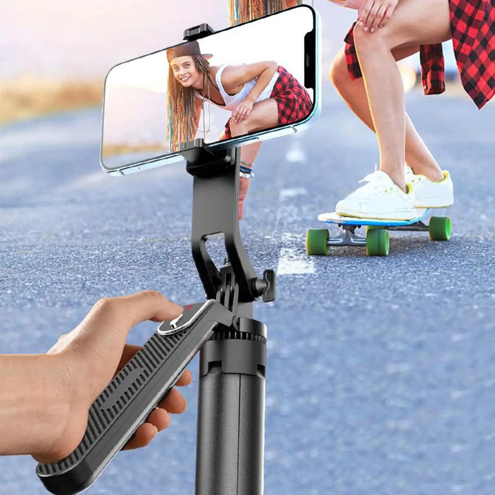 Bastone per selfie portatile Bastone per selfie wireless Staffa per riprese anti-vibrazione Supporto per fotocamera rotante per la registrazione di fotografia in streaming