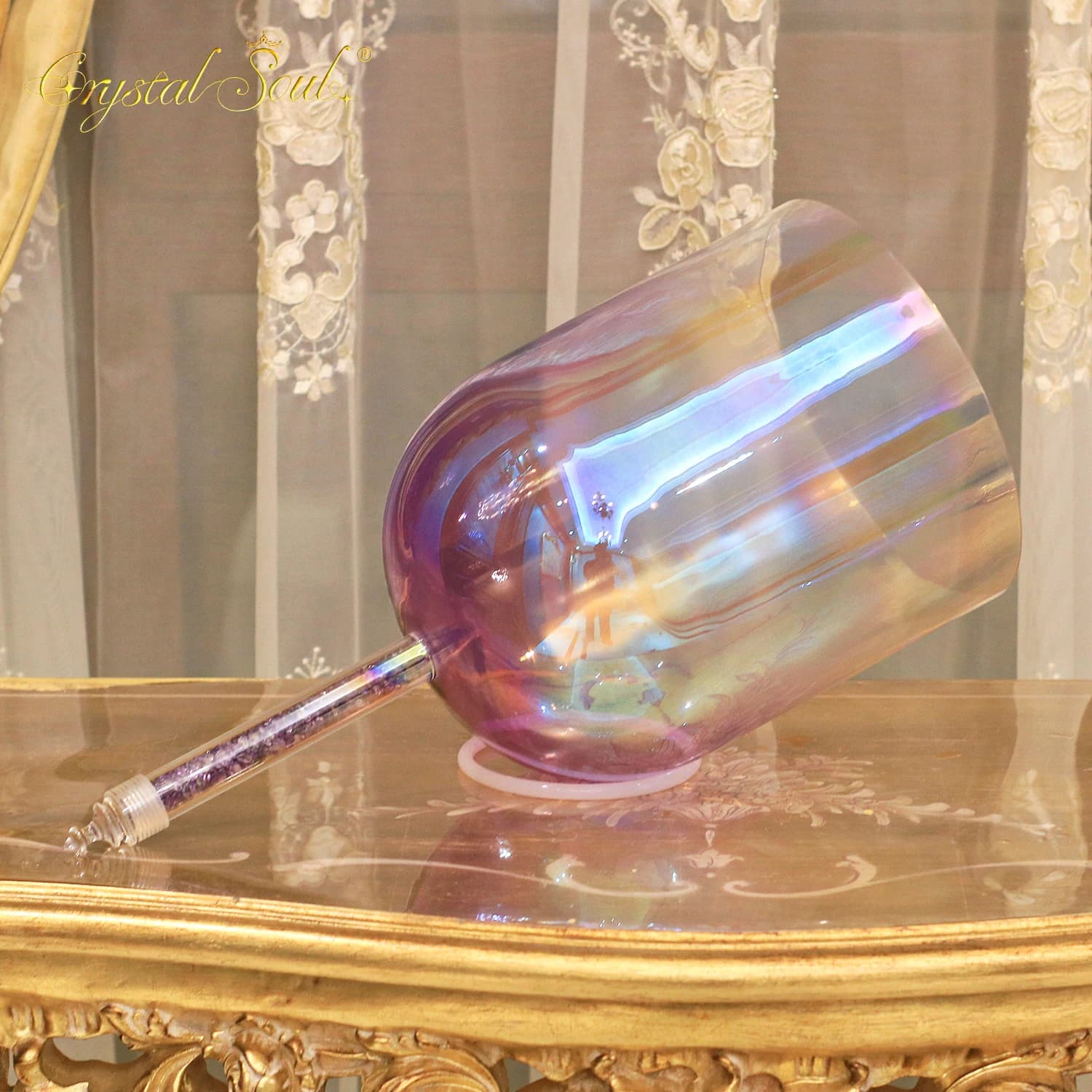 Crystal Soul Amethyst Handle Purple Gradient Aurora Crystal Handheld Bowl Crystal Singing Bowl