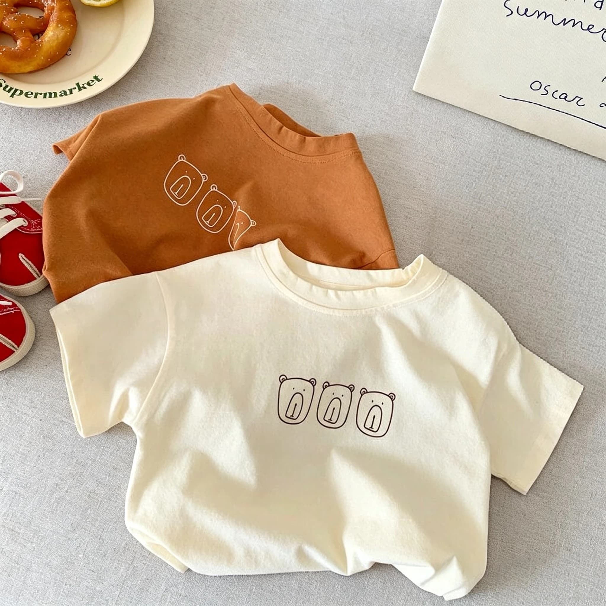 T-shirt per Bambini alla Moda, Semplici e Stampate, Magliette Estive a Girocollo a Maniche Corte, Abbigliamento per Bambini e Neonati