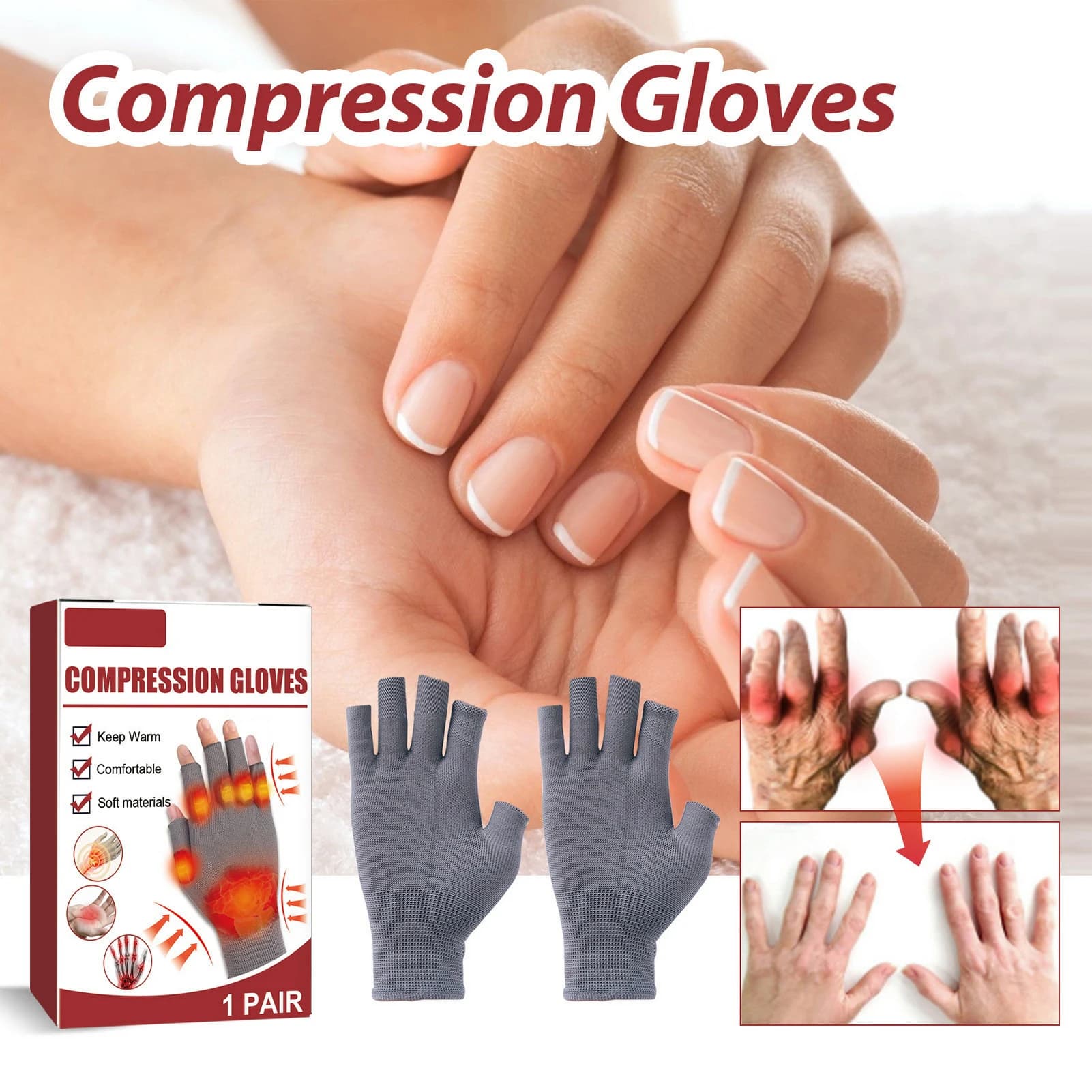Guanti a Compressione per Artrite, Sollievo dal Dolore alle Mani, Supporto per il Polso, Materiale in Nylon, Design Traspirante per Lavoro d'Ufficio e Allenamento