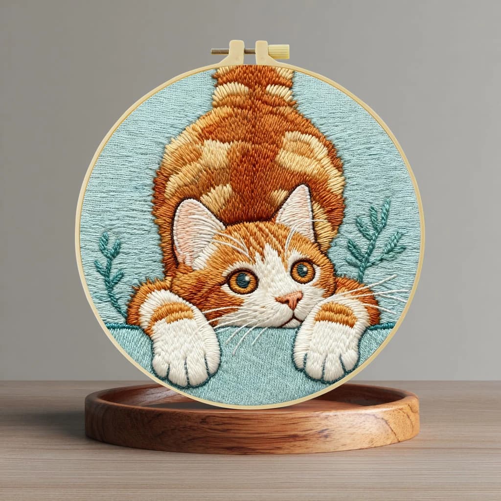 Kit Ricamo Gatto Zenzero 20x20cm/15x15cm - Kit Fai da Te Punto Croce per Regalo