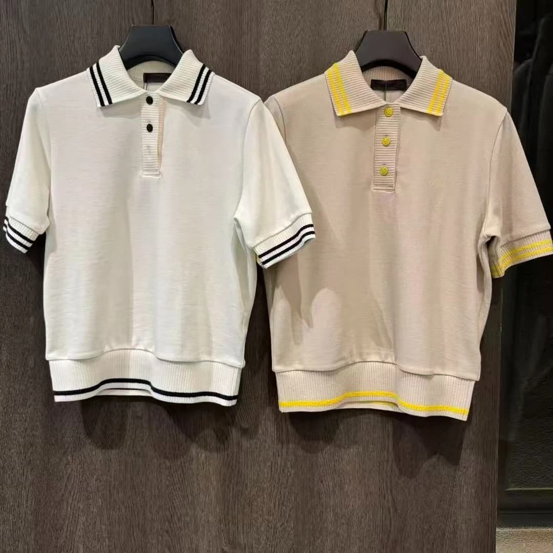 Polo da Golf da Donna 2026 a Maniche Corte con Colletto a Righe a Contrasto, Top Sportivo Casual in Maglia Traspirante, Maglietta Versatile per Esterni