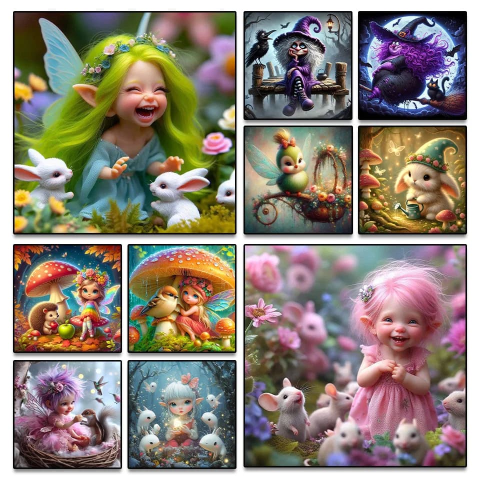 Diamond Embroidery Art DIY Elf Witch Diamond Painting Kit 5D Square Round Rhinestone Handmade Cross Stitch Mosaic Home Decor