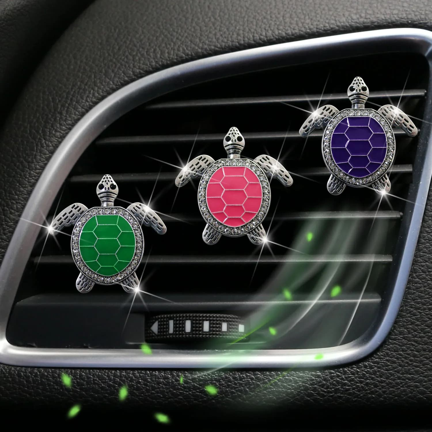 Automatic Air Intake Clip Deodorant Turtle Flavor Diffuser with Metal Diamond Clip for Car Air Intake Ornament Car Interior Decoration Accessories