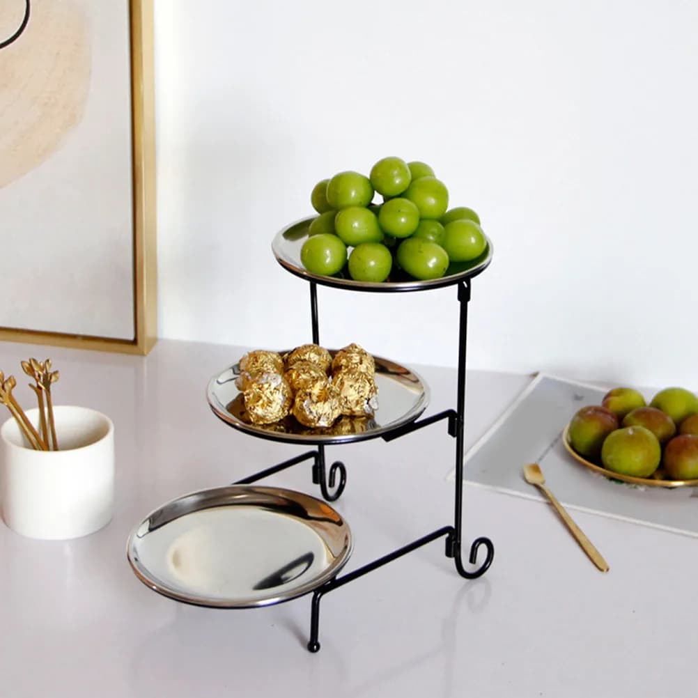 Set di 1 vassoio per frutta in acciaio inossidabile, piatto multifunzionale per servire snack, dessert, caramelle, frutta secca, cioccolato e biscotti.