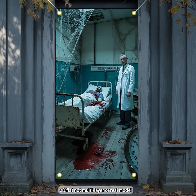 2D curtain banner, 1 large Halloween hospital backdrop fabric, tear-resistant polyester fabricXY
