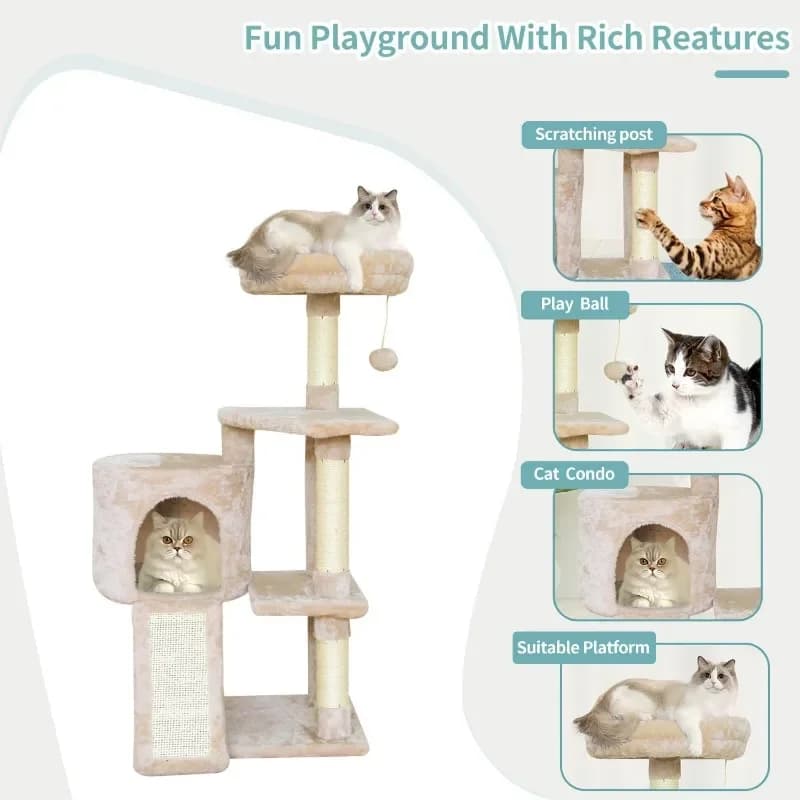-11 Torre per gatti beige per gatti da interno, Condo per gatti con tiragraffi, albero per gatti per gatti grandi, medi e piccoli con ballare pendente