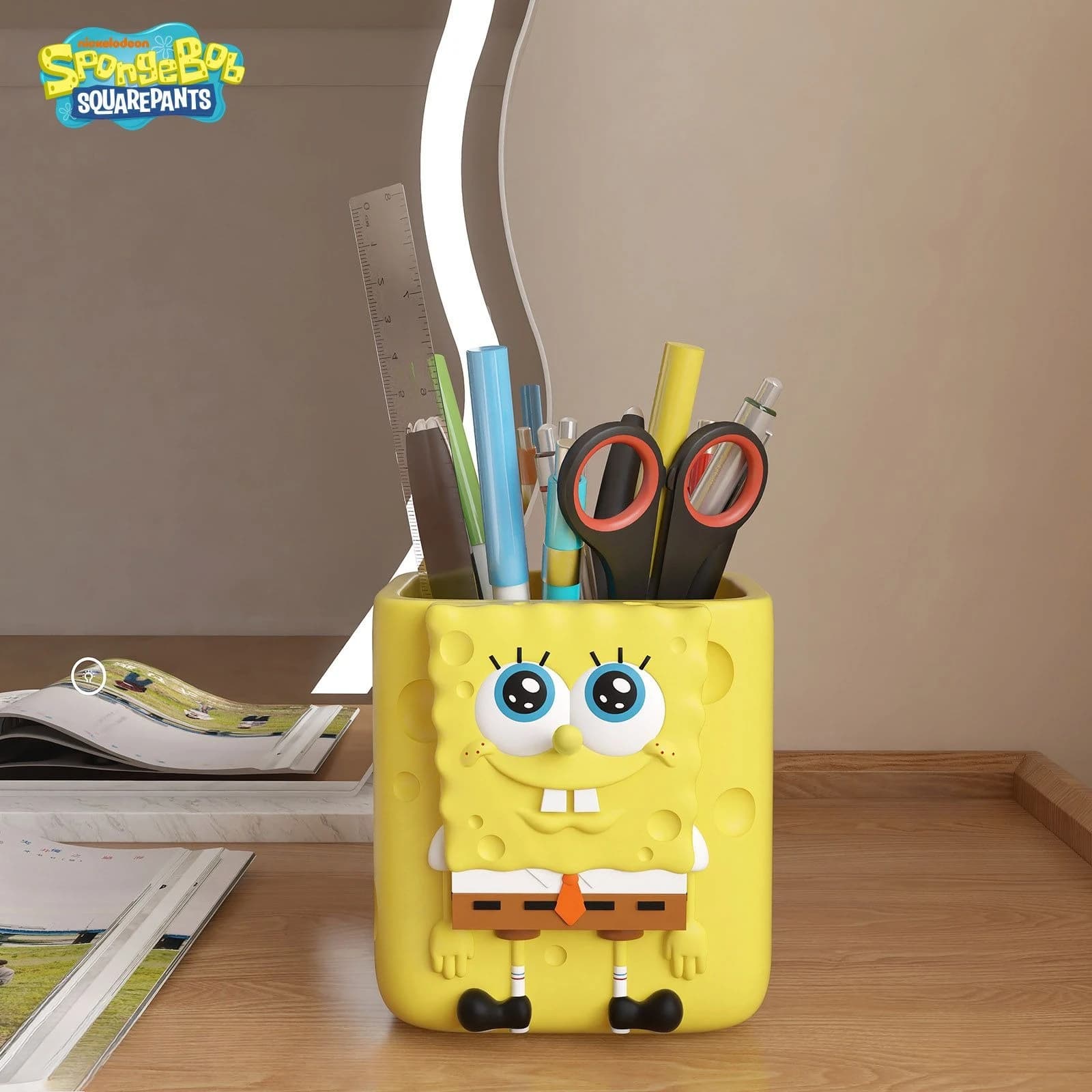 Simpatica Scatola Portaoggetti Gialla in Spugna, Organizzatore per Telecomandi e Pennelli da Trucco, Regalo di Compleanno, Decorazione da Scrivania
