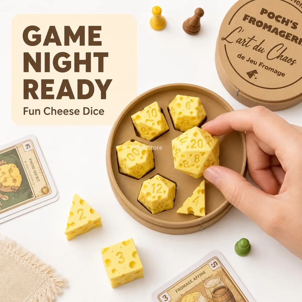 Creative Irregular Cheese Dice Set D4 D20 Portable Dice Box Ornament for Board Game Family Gathering Party Prop Decor