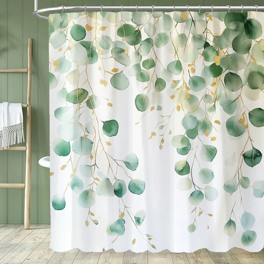 Tenda da Doccia con Foglie Tropicali, Tenda da Bagno con Foglie Verdi, Tenda Romantica e Rinfrescante in Tessuto di Poliestere per Doccia