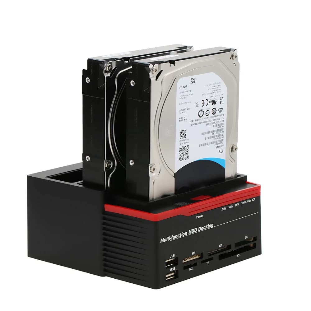Docking Station per HDD SATA IDE da 2.5/3.5 pollici con Clonazione Offline, Box Esterno USB 3.0 e Lettore di Schede MS/M2/XD/CF/SD/TF