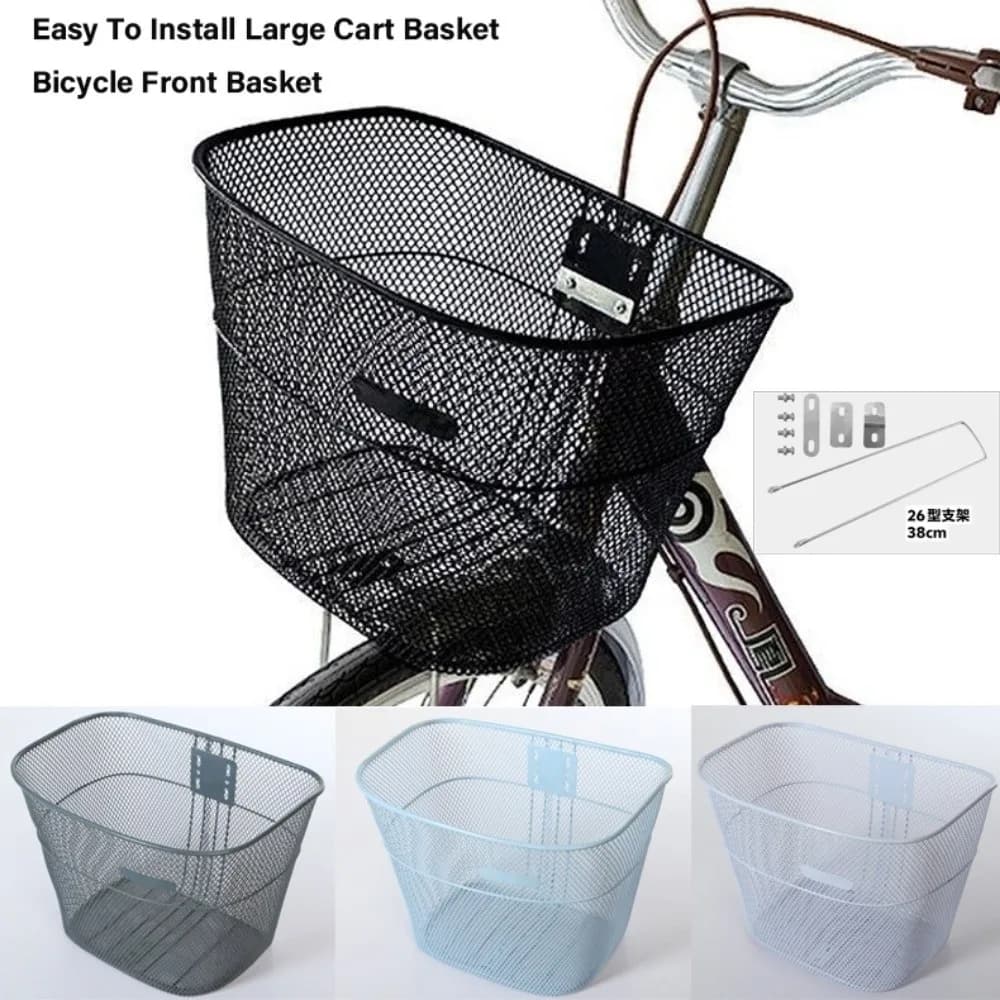 New Easy To Install Large Cart Basket Metal Adjustable Bicycle Front Basket Black/Silver Durable Fixed Backpack