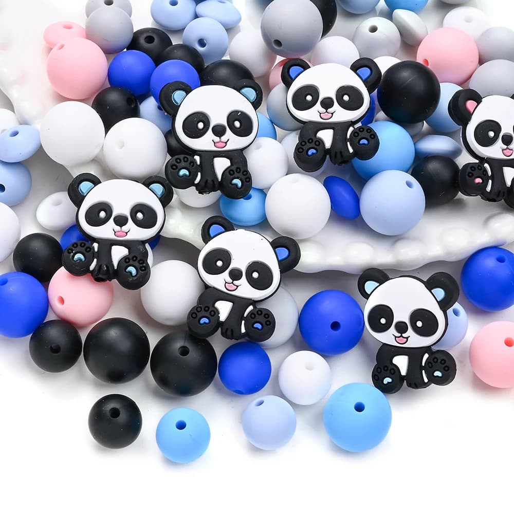 76 Pz FAI DA TE Infantile Da Masticare Allattamento Massaggiagengive Merci Giocattolo Ciuccio Catena Che Fa Accessori Nuovo Cartone Animato Panda Del Bambino Del Silicone Massaggiagengive Perline