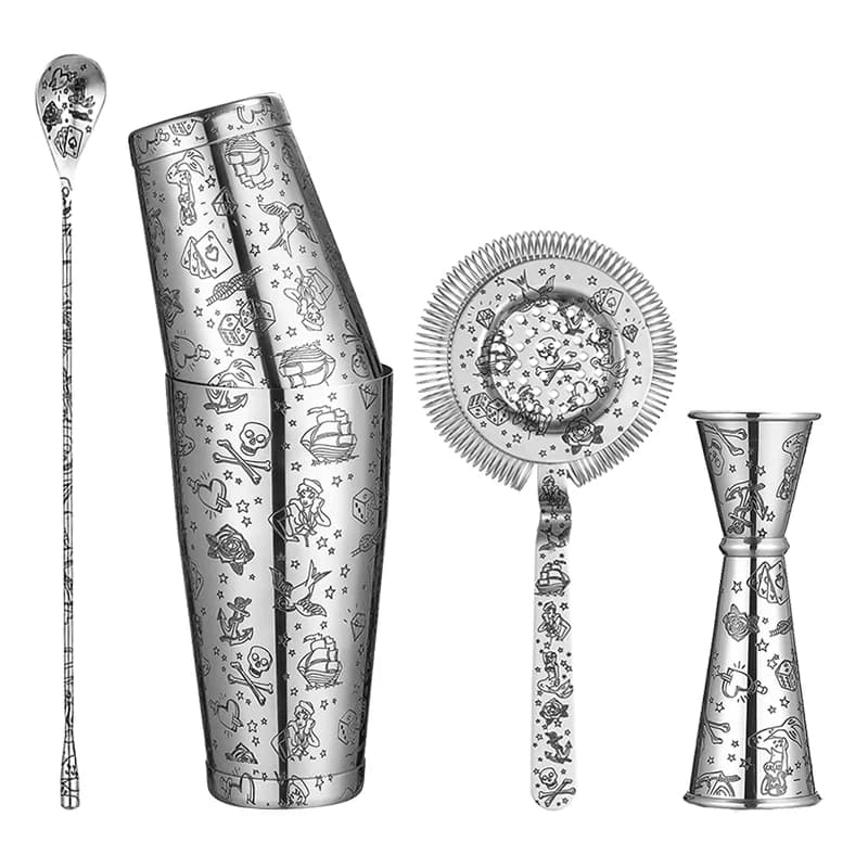 Set da cocktail Tiki in acciaio inossidabile da 5 pezzi, shaker, jigger, cucchiaio e colino stagno