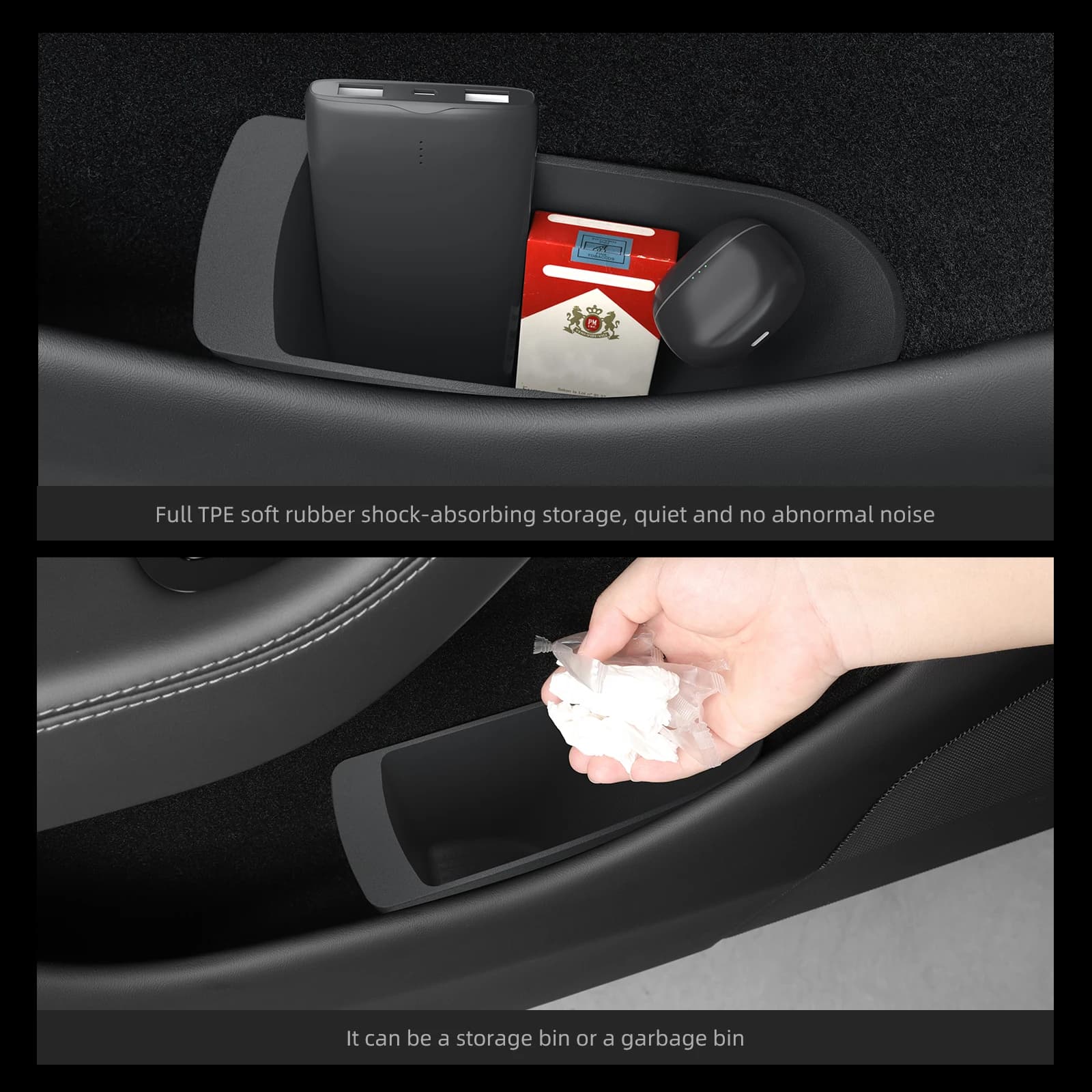 LUCKEASY Scatola portaoggetti per porta anteriore per Tesla Model Y Launch 2025 2026 Juniper TPE Contenitore per rifiuti 2 pezzi Accessori interni