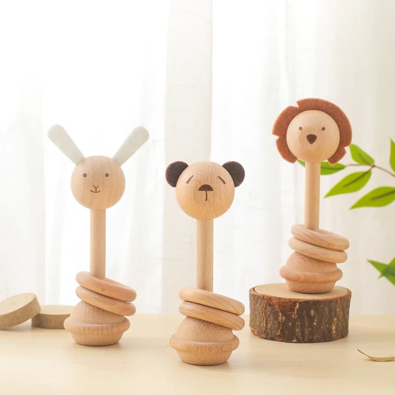 1pc Sonagli per bambini Giocattoli Sonagli per animali in legno di faggio Musica Campane a mano Giocattoli Newbron Montessori Educativi Mobile Sonaglio Blocchi Giocattoli
