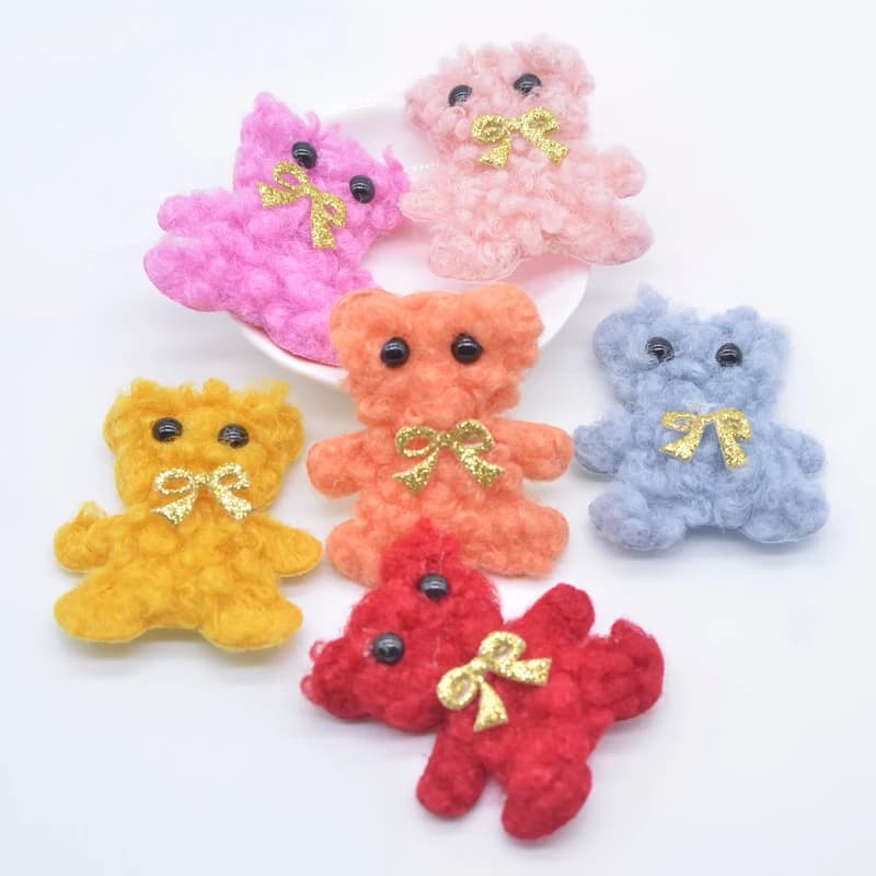 6 Pezzi Applicazioni Orsetto Kawaii Imbottite in Peluche con Fiocco Adesivo per Fai da Te, Vestiti per Neonati, Cappelli, Leggings, Forniture per Cucito, Toppe