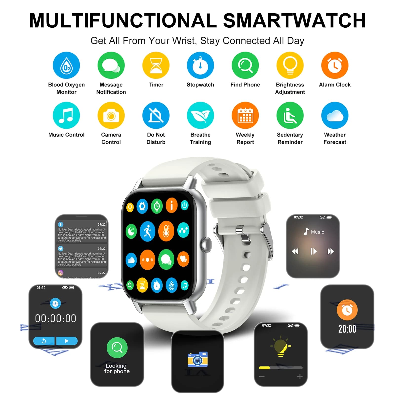 Jxrev Smart Watch, 1.85" sports watch for waterproof IP68, 110+ sports mode, Fitness activity tracker, Ultra thin watch.