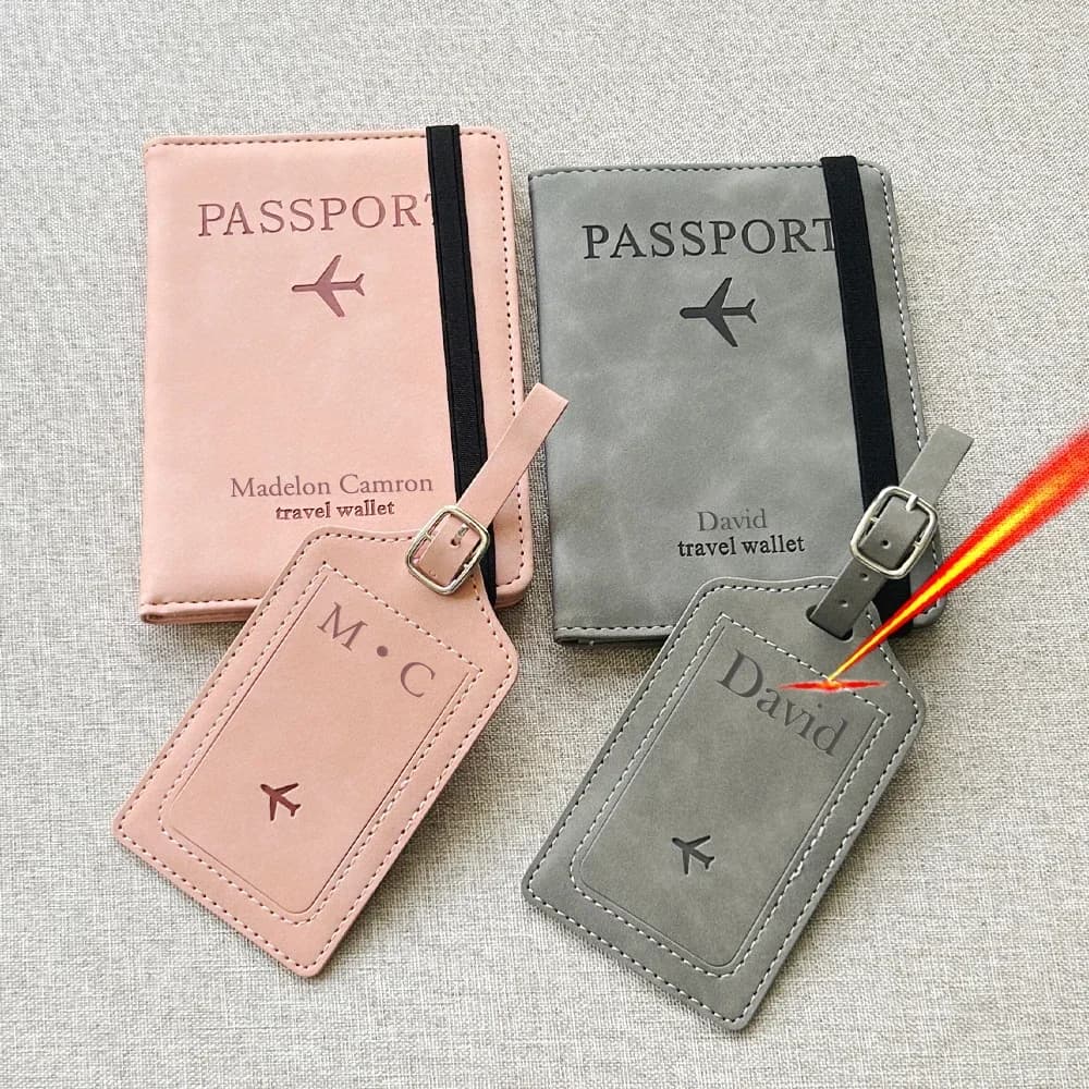 2 pz/set nome personalizzato custodia per passaporto e etichetta per bagagli, porta passaporto da viaggio portafoglio Organizer regalo per coppia