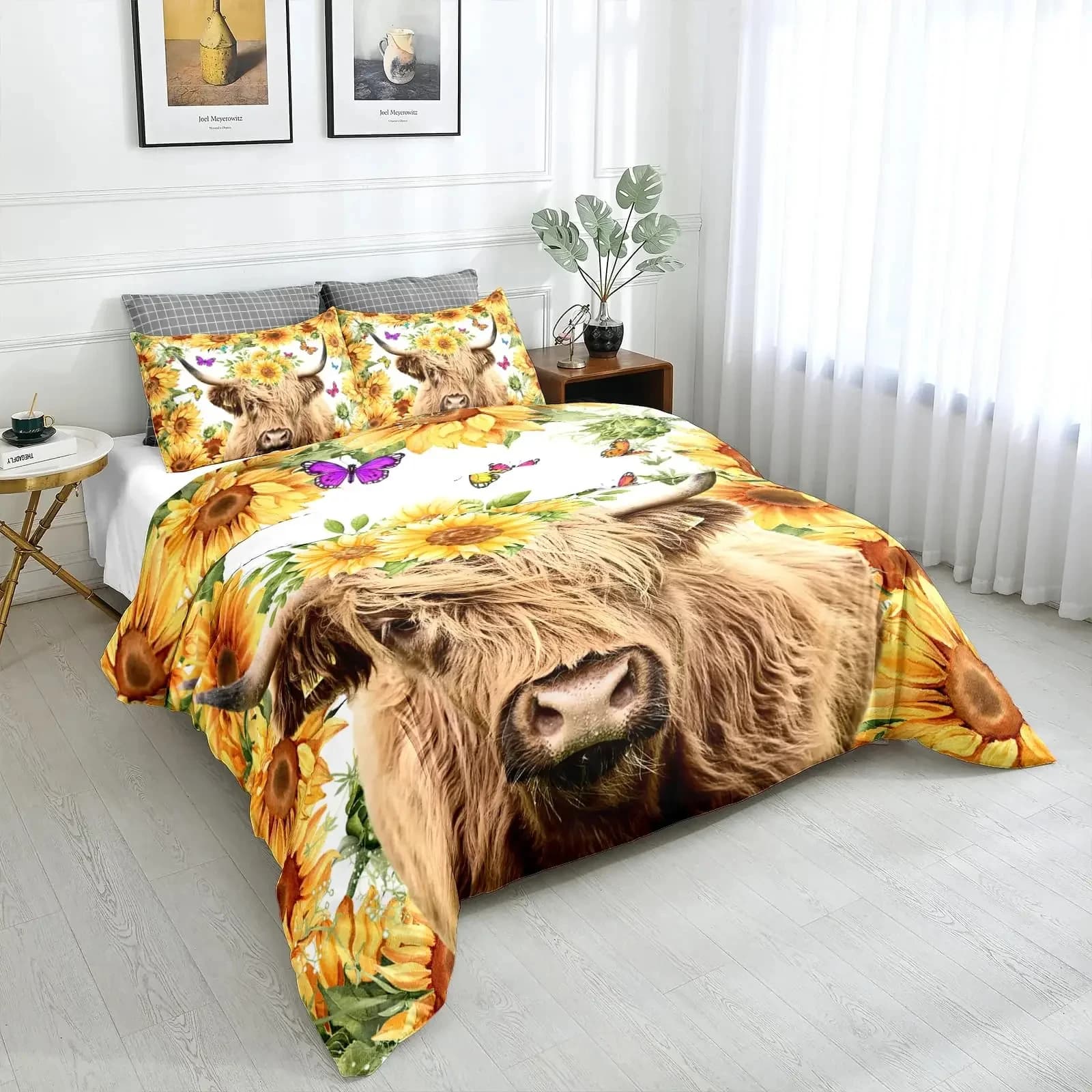 Copripiumino Highland Cow, misure Twin, Full, Queen, Set Biancheria da Letto Stile Fattoria con Animali, Copripiumino Western Divertente con Toro e Bestiame Selvatico