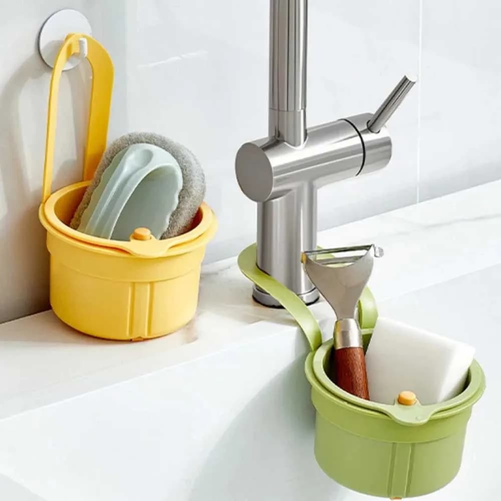Cestello sospeso in materiale ABS con design di scarico a pressione per la filtrazione dei rifiuti alimentari in cucina e il drenaggio dell'acqua, facile da appendere.