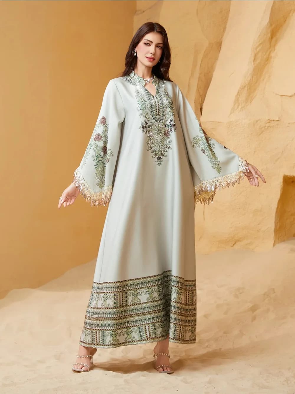 Eid Nappa Print Women's Dress Abaya Muslim Neckline V Ramadan Jalabiya Party Dresses Dubai Long Dress Caftano Largos Dresses 2025