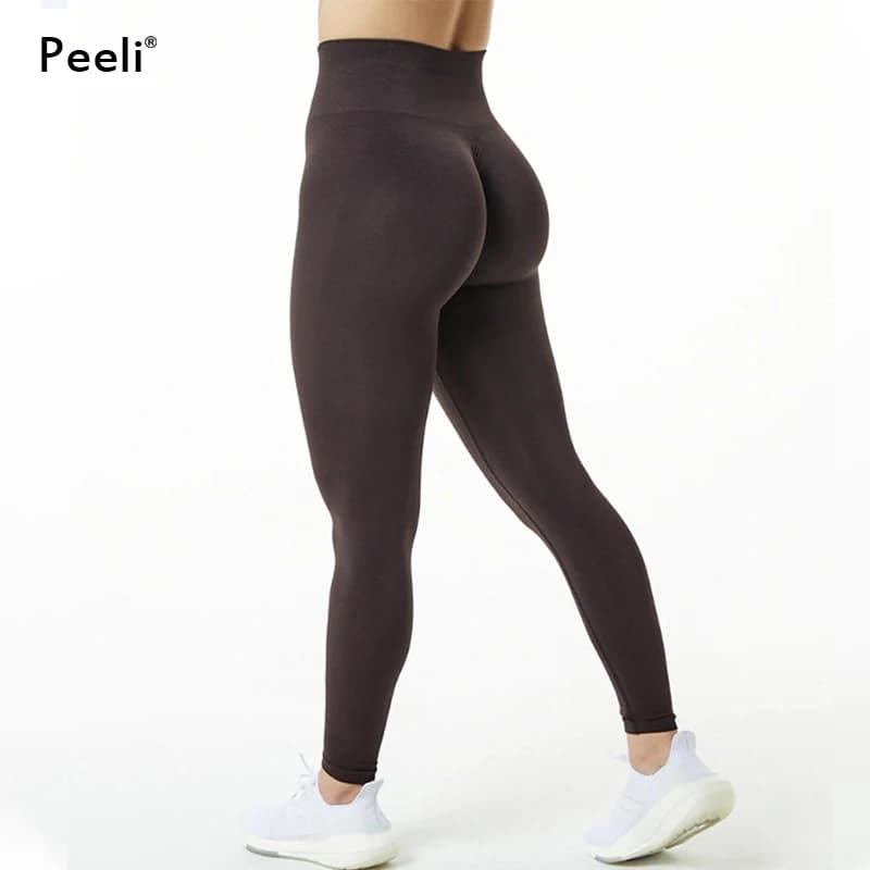 Leggings da palestra con culo scrunch Leggings amplificati senza cuciture da corsa Pantaloni da yoga a vita alta Leggings sportivi Collant da allenamento per bottino da donna