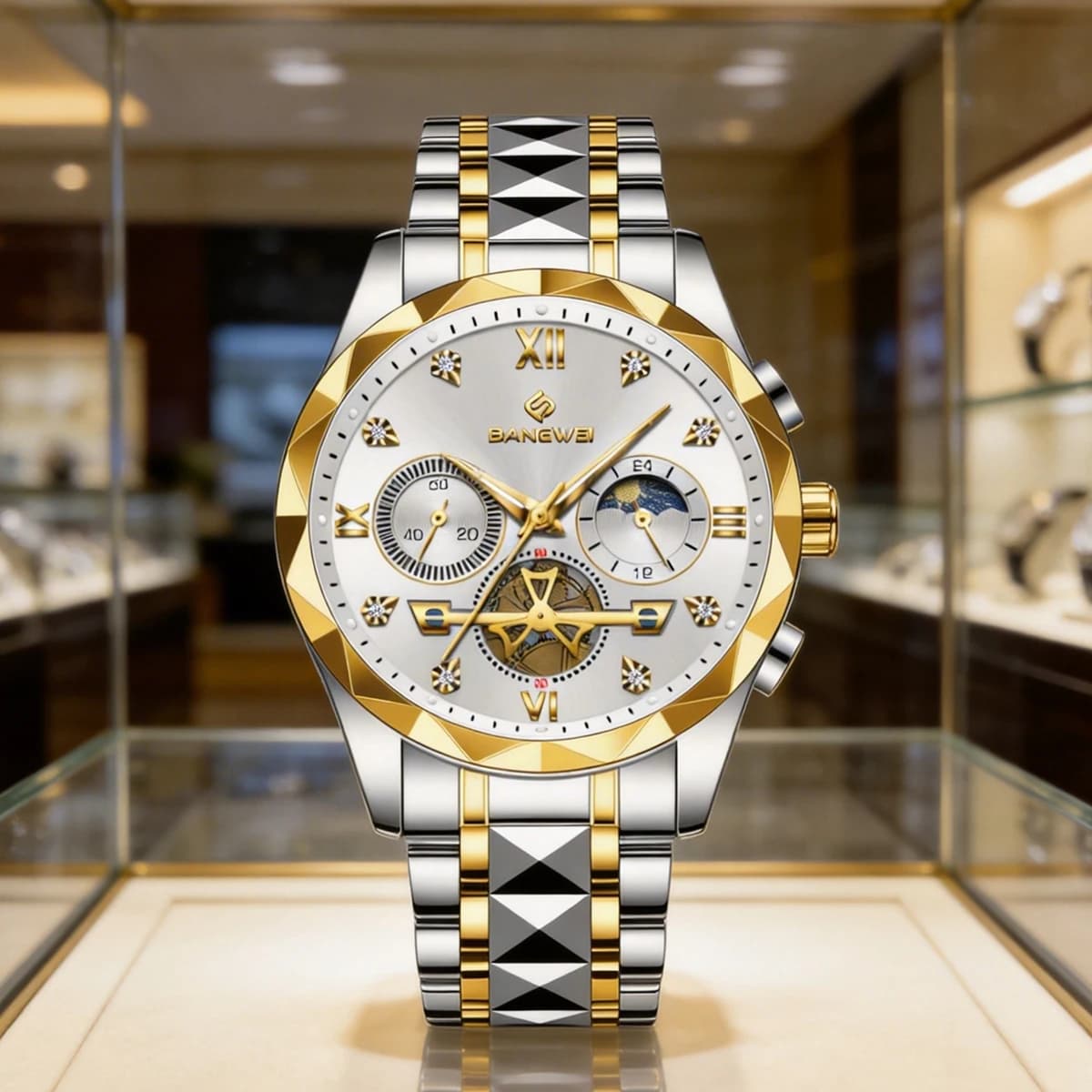 BANGWEI Luxury Man Wristwatch Chronograph Waterproof Luminous Men Watch Stainless Steel High Quality Sport Men's Quartz Watches