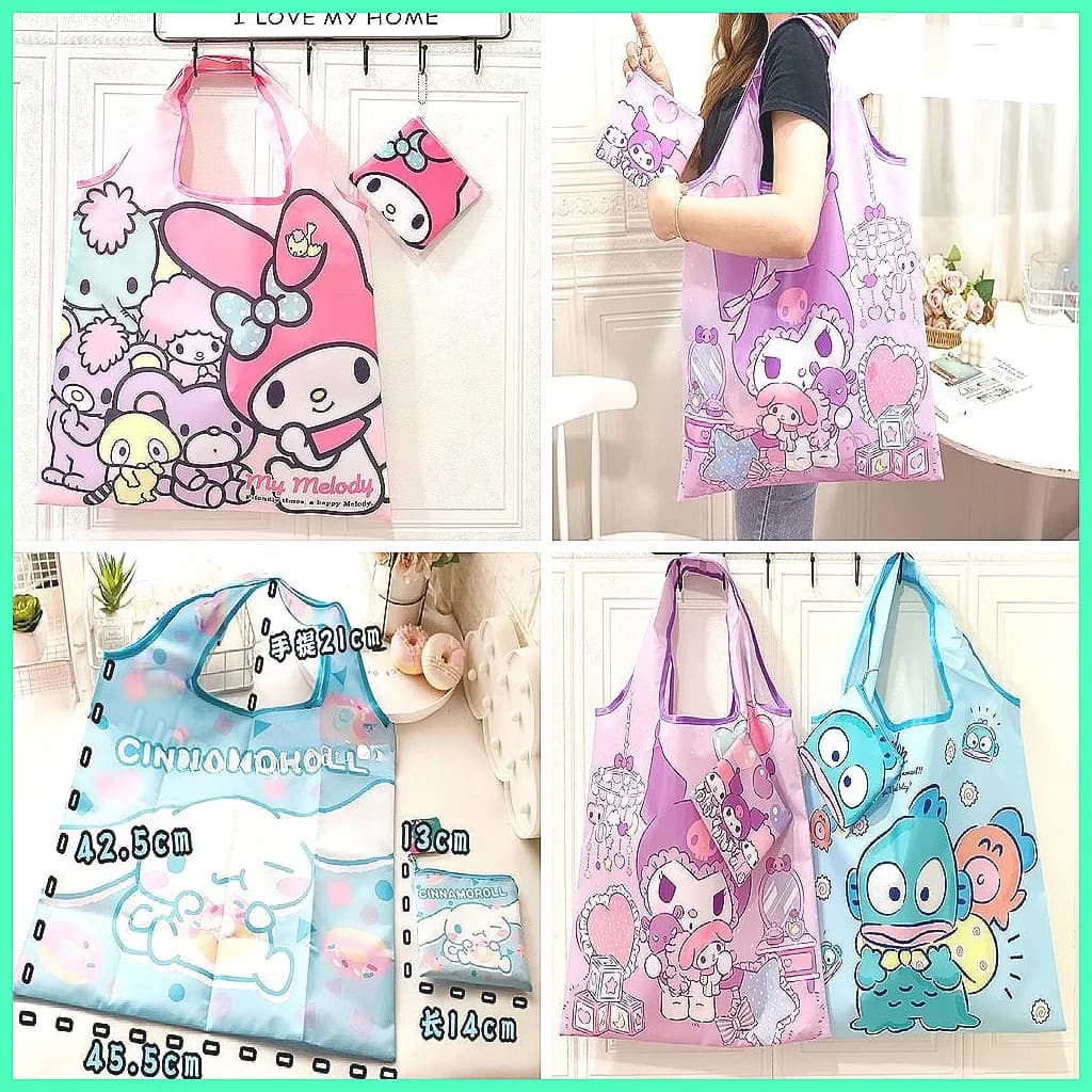 Borsa tote ecologica pieghevole Hello Kitty, borsa per la spesa riutilizzabile Sanrio My Melody Kuromi Cinnamoroll (78 caratteri)
