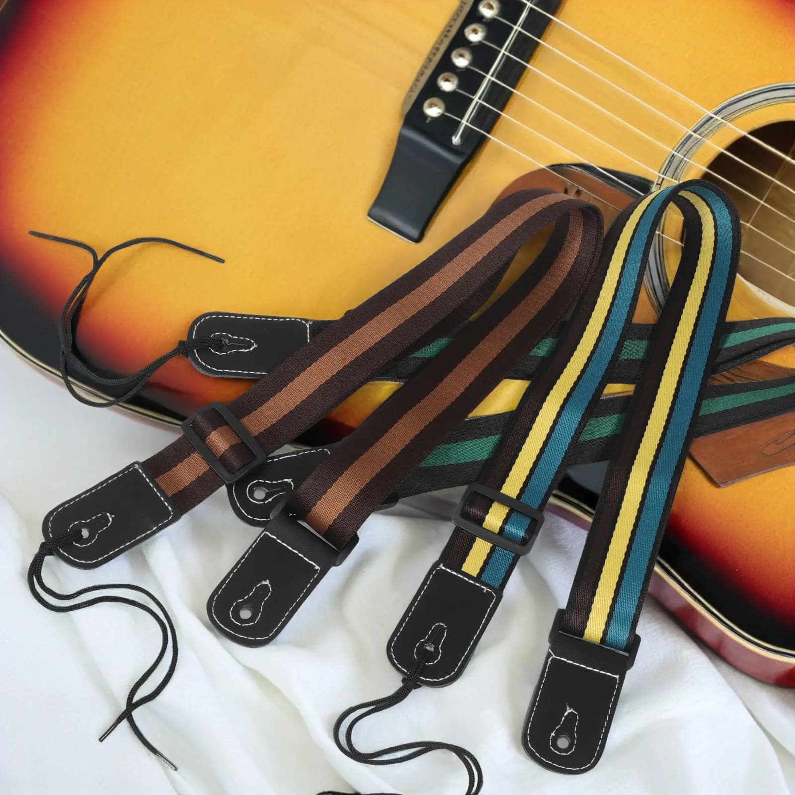 Set di 3 Cinghie per Chitarra Regolabili in Poliestere, Tracolla Larga di Ricambio Vintage per Ukulele, Chitarra Acustica ed Elettrica, Basso