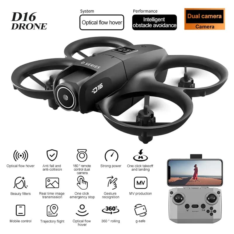 D16 Mini Drone 8K Telecamera HD professionale per evitare ostacoli FPV Quadcopter con 180 ° Drone RC con fotocamera regolabile per giocattoli per bambini