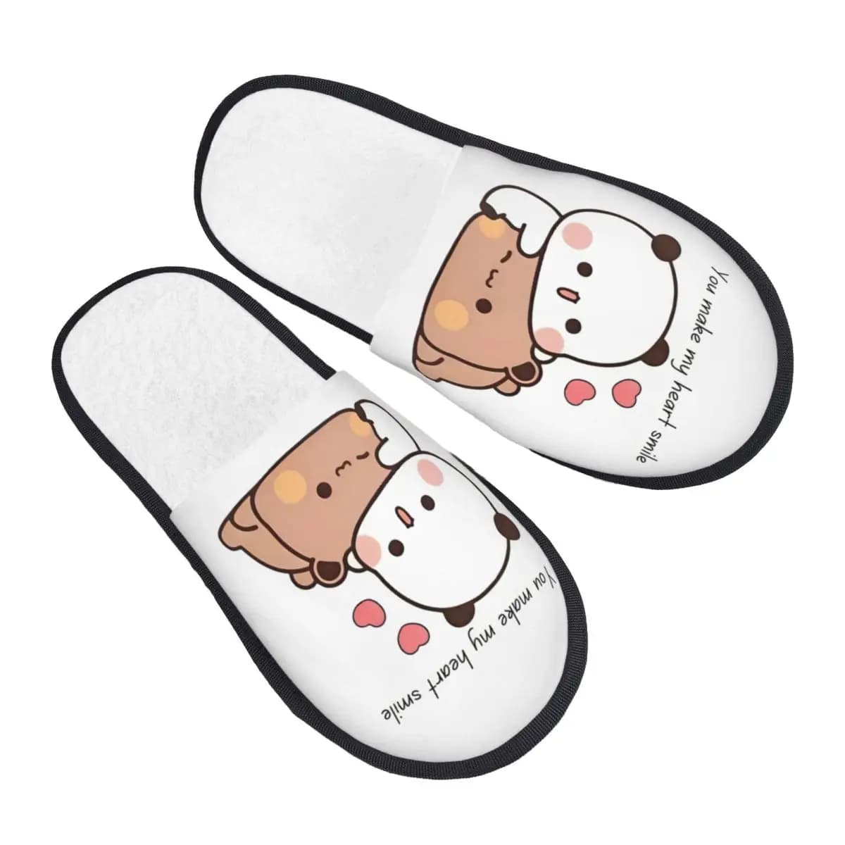 Pantofole personalizzate Peach e Gomas Bubu Dudu Bear Panda House Slippers You Make My Heart Smile, pantofole soffici in memory foam, scarpe da interno