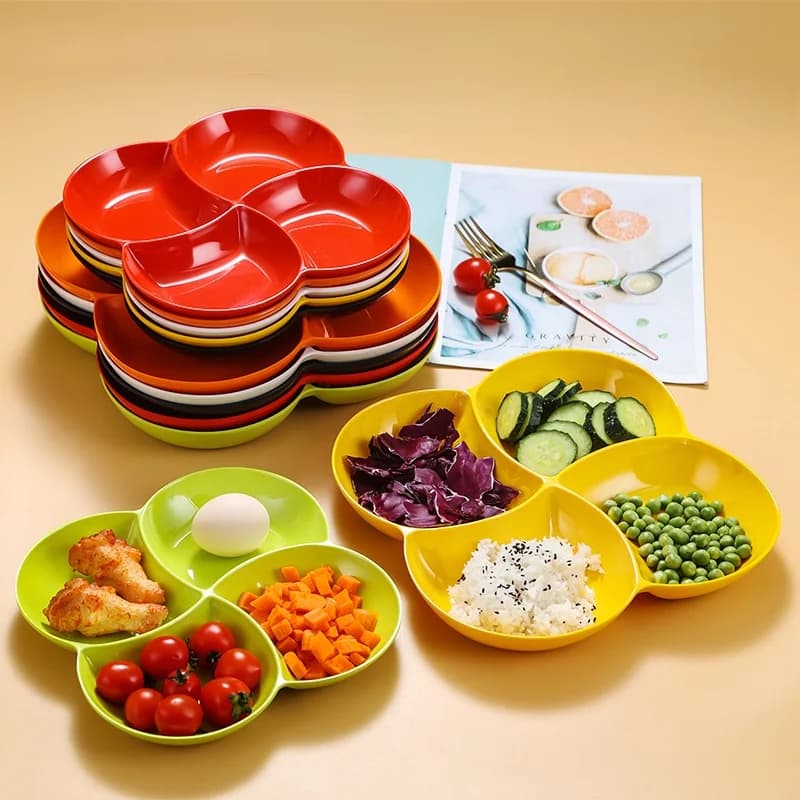 Four-part Weight Control Plate, Quantitative Plate for Fast Food, Square Plate in Melamina Resistant Chinese Style